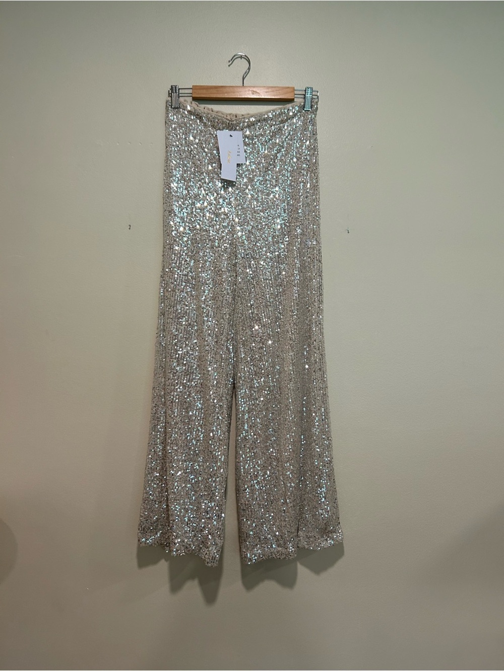 Aakaa Silver Sequin Wide-Leg Pants